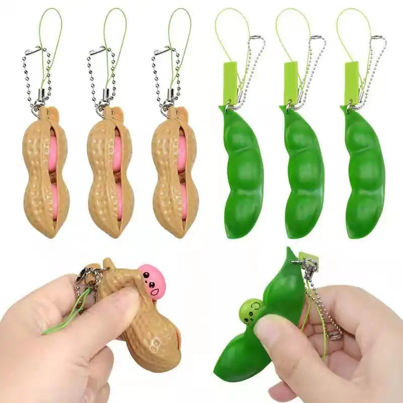 Fidget Toys Decompression Edamame Squishy Squeeze Peanuts Peas Beans Keychain Cute Stress Adult Toy Rubber Boys Xmas Gift