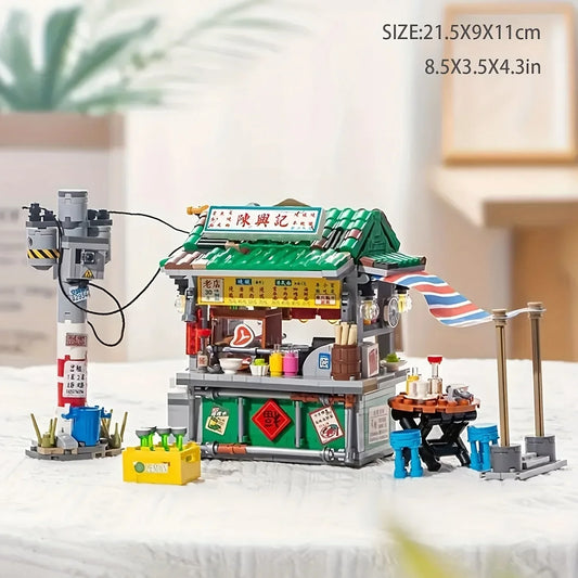 New Style Food Stall Braised Octopus Restaurant Mini Building Blocks