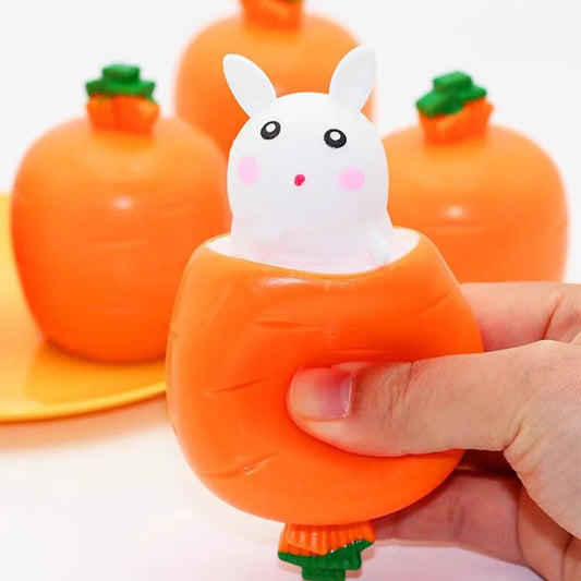 2pcs Easter Carrot Rabbit Squeeze Telescopic Toys Kids Children's Radish Rabbit Cup Pinch Music Toy Creative Stress Relief Gifts