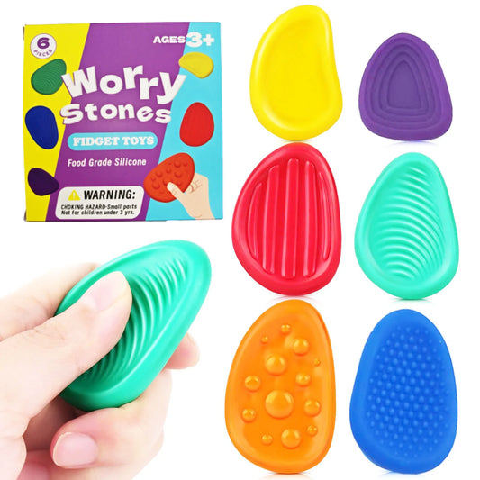 New Fidget Toys Adults Sensory Silicone Stone 6 Pack Textured for Autism Kids Calming Down Fidget Stress Relief Toys Christmas