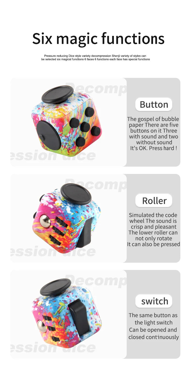 [6 Sides Fidget Cube Toys] - Stress Anxiety Pressure Relieving fidget toys