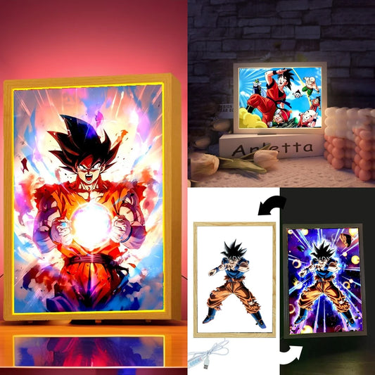 Anime Figure Dragon Ball  Light Painting Photo Frame Goku Vegeta Led Night Light Birthday Bedroom Decor Original Gifts Moon Lamp