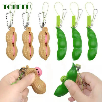 Fidget Toys Decompression Edamame Squishy Squeeze Peanuts Peas Beans Keychain Cute Stress Adult Toy Rubber Boys Xmas Gift